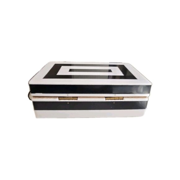 New Modern Inlaid Resin Black and White Striped Design Storage Jewelry Box 6"x8" - Picture 4 of 5